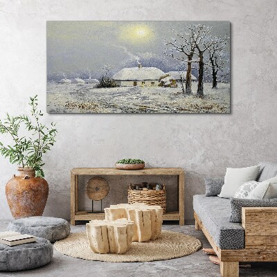 Canvas schilderij Winterlandschap met een huis