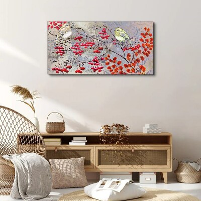 Schilderij op doek Vogels op een tak met fruit