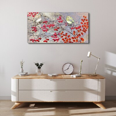 Schilderij op doek Vogels op een tak met fruit