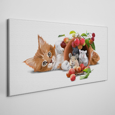 Foto op canvas Kat met muizen en fruit