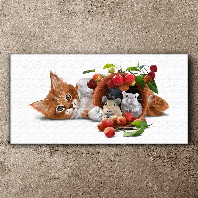 Foto op canvas Kat met muizen en fruit