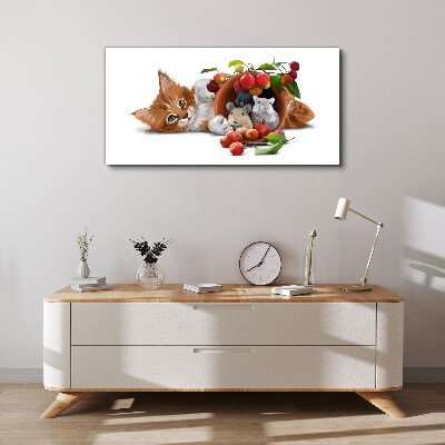 Foto op canvas Kat met muizen en fruit