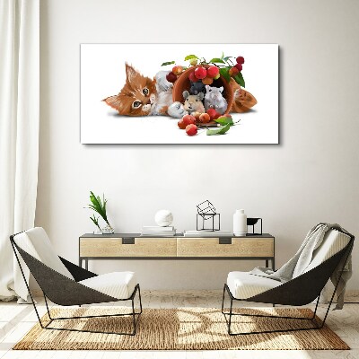 Foto op canvas Kat met muizen en fruit