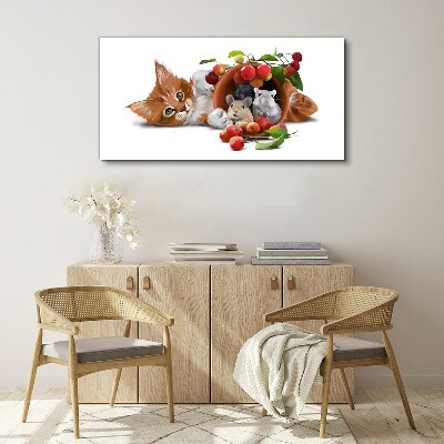 Foto op canvas Kat met muizen en fruit
