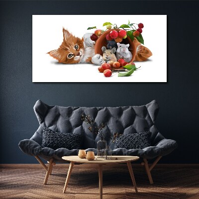 Foto op canvas Kat met muizen en fruit