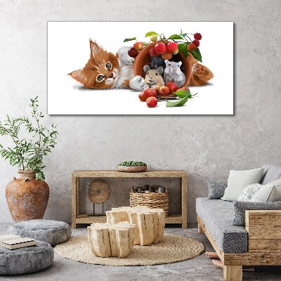 Foto op canvas Kat met muizen en fruit