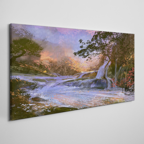Canvas schilderij Een vredig landschap met een waterval
