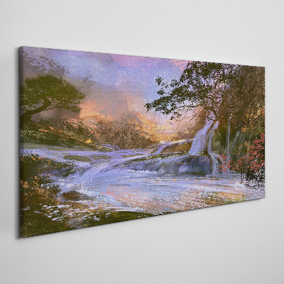 Canvas schilderij Een vredig landschap met een waterval