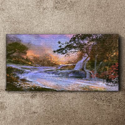 Canvas schilderij Een vredig landschap met een waterval