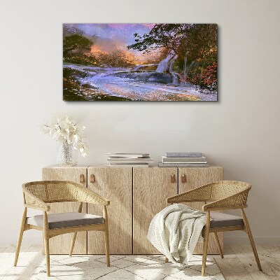 Canvas schilderij Een vredig landschap met een waterval