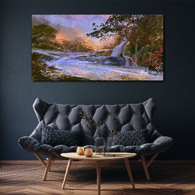 Canvas schilderij Een vredig landschap met een waterval