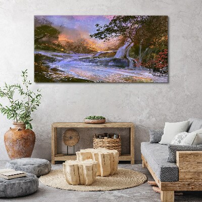 Canvas schilderij Een vredig landschap met een waterval