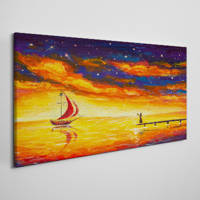 Schilderij op doek Zonsondergang over de zee
