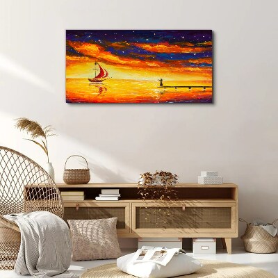 Schilderij op doek Zonsondergang over de zee