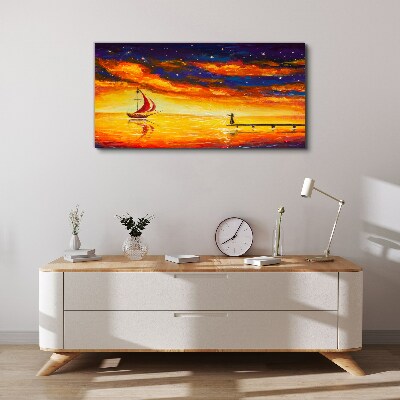 Schilderij op doek Zonsondergang over de zee
