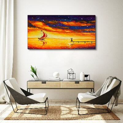 Schilderij op doek Zonsondergang over de zee