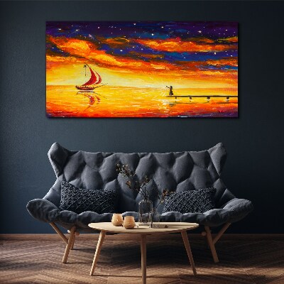 Schilderij op doek Zonsondergang over de zee