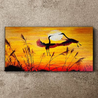 Foto op canvas Dansende kraanvogels bij zonsondergang