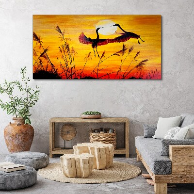 Foto op canvas Dansende kraanvogels bij zonsondergang