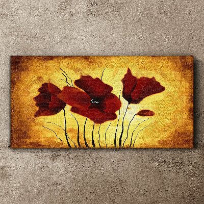 Schilderij op doek Rode klaprozen op een gele achtergrond