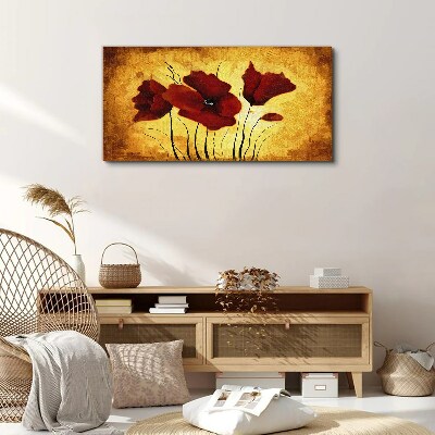 Schilderij op doek Rode klaprozen op een gele achtergrond