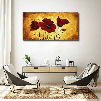 Schilderij op doek Rode klaprozen op een gele achtergrond