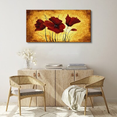 Schilderij op doek Rode klaprozen op een gele achtergrond