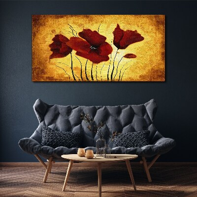Schilderij op doek Rode klaprozen op een gele achtergrond