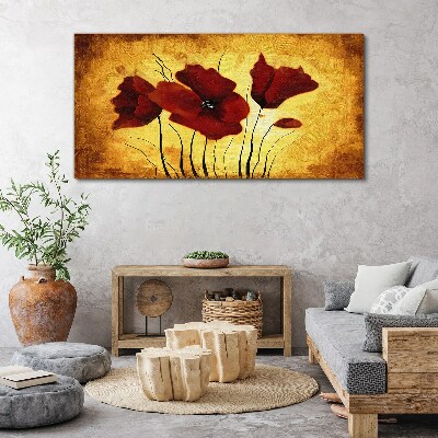 Schilderij op doek Rode klaprozen op een gele achtergrond