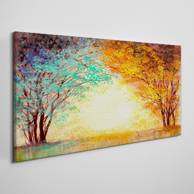 Canvas schilderij Gouden bomen in het ochtendlicht