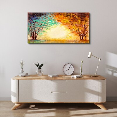 Canvas schilderij Gouden bomen in het ochtendlicht