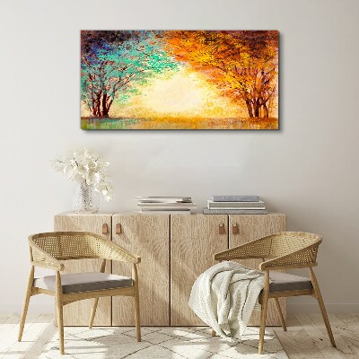 Canvas schilderij Gouden bomen in het ochtendlicht