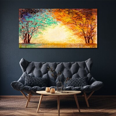 Canvas schilderij Gouden bomen in het ochtendlicht