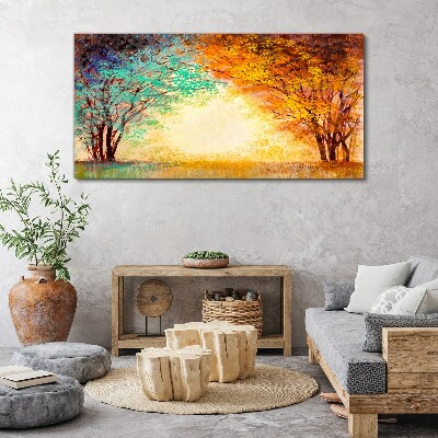 Canvas schilderij Gouden bomen in het ochtendlicht