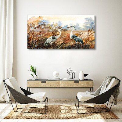 Schilderij op doek Idylle tussen de ooievaars