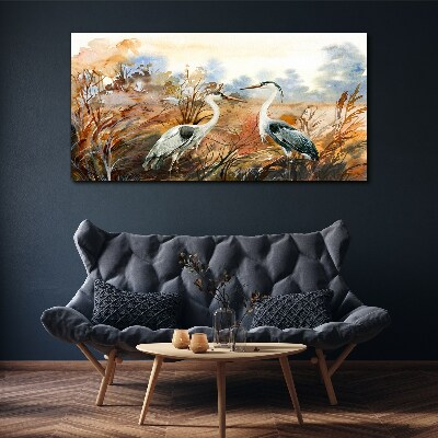 Schilderij op doek Idylle tussen de ooievaars