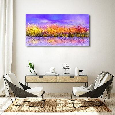 Foto op canvas Een kleurrijk landschap weerspiegeld in het water