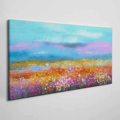 Canvas schilderij Een bloemenlandschap in pastelkleuren