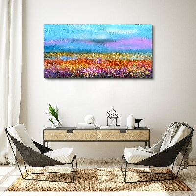 Canvas schilderij Een bloemenlandschap in pastelkleuren