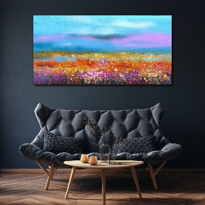 Canvas schilderij Een bloemenlandschap in pastelkleuren