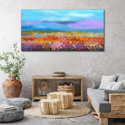 Canvas schilderij Een bloemenlandschap in pastelkleuren