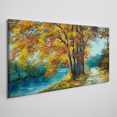 Canvas schilderij Herfstlaan langs de rivier