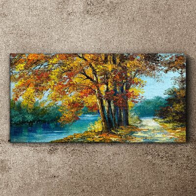 Canvas schilderij Herfstlaan langs de rivier