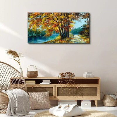 Canvas schilderij Herfstlaan langs de rivier
