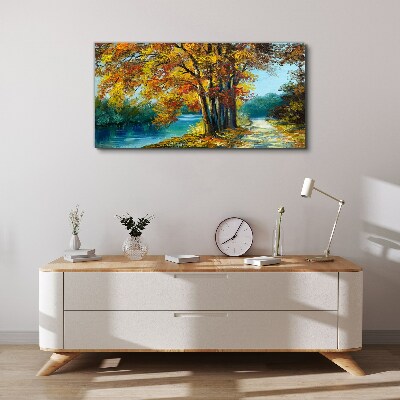 Canvas schilderij Herfstlaan langs de rivier
