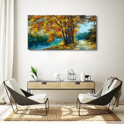 Canvas schilderij Herfstlaan langs de rivier