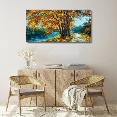 Canvas schilderij Herfstlaan langs de rivier