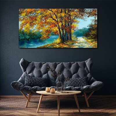 Canvas schilderij Herfstlaan langs de rivier