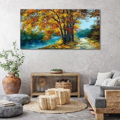Canvas schilderij Herfstlaan langs de rivier