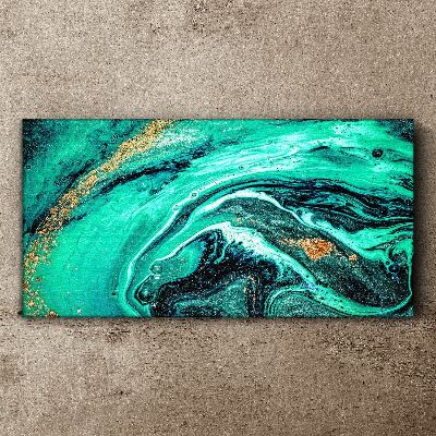 Canvas schilderij Turquoise golven met gouden accenten